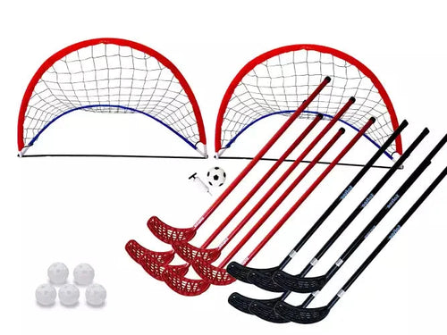 Hockey-/Floorball-Set - 12 Stöcke, 5 Bälle und Tore