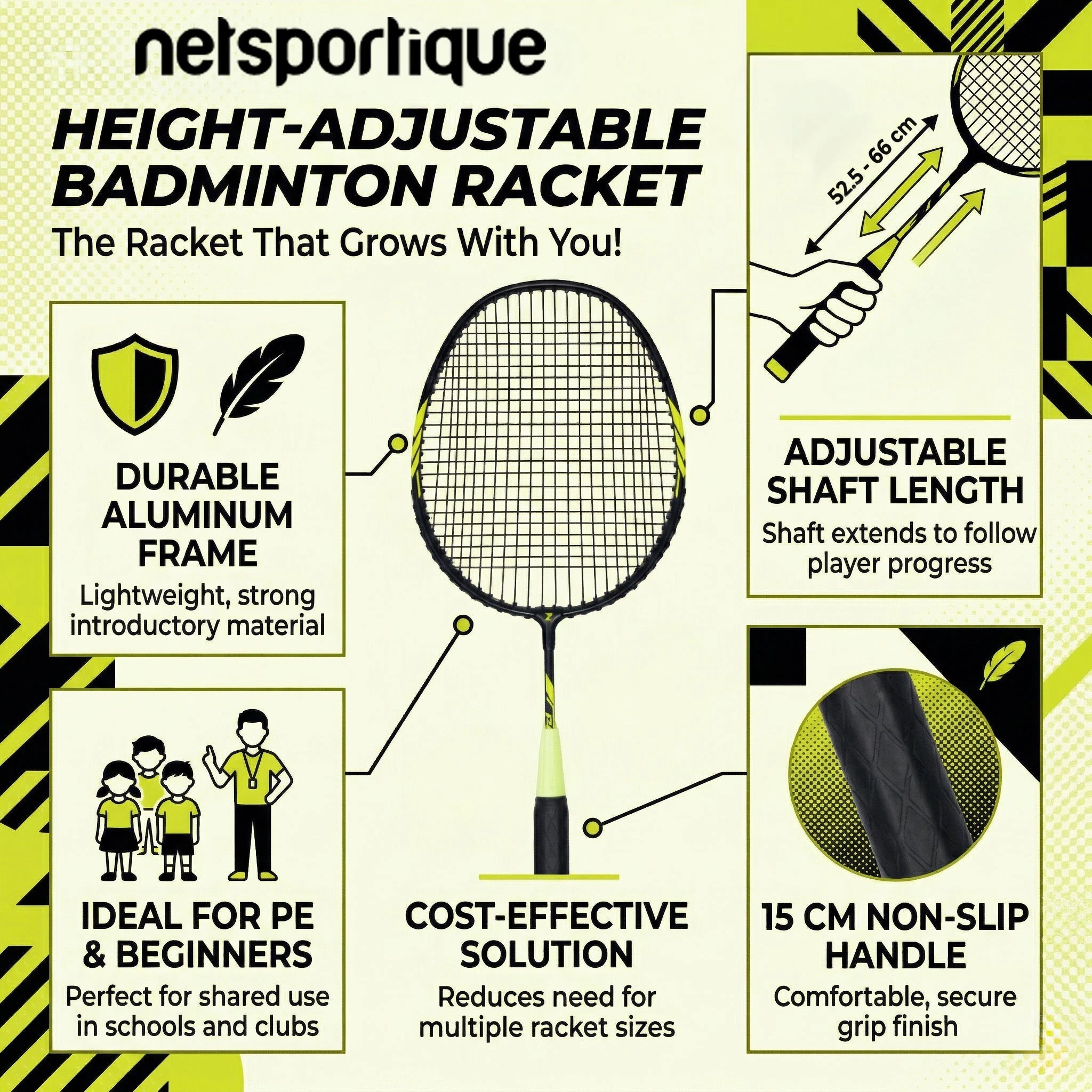 Höhenverstellbarer Badmintonschläger