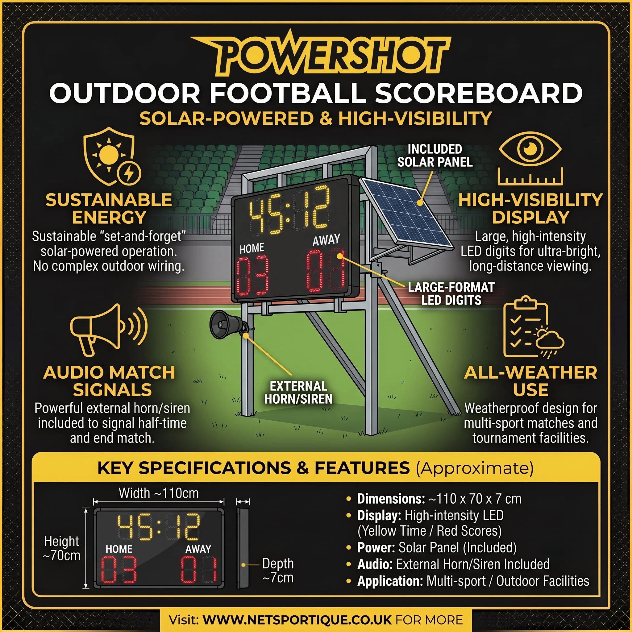 Innovative Outdoor-Fußball-Anzeigetafel – 110 cm x 70 cm x 7 cm