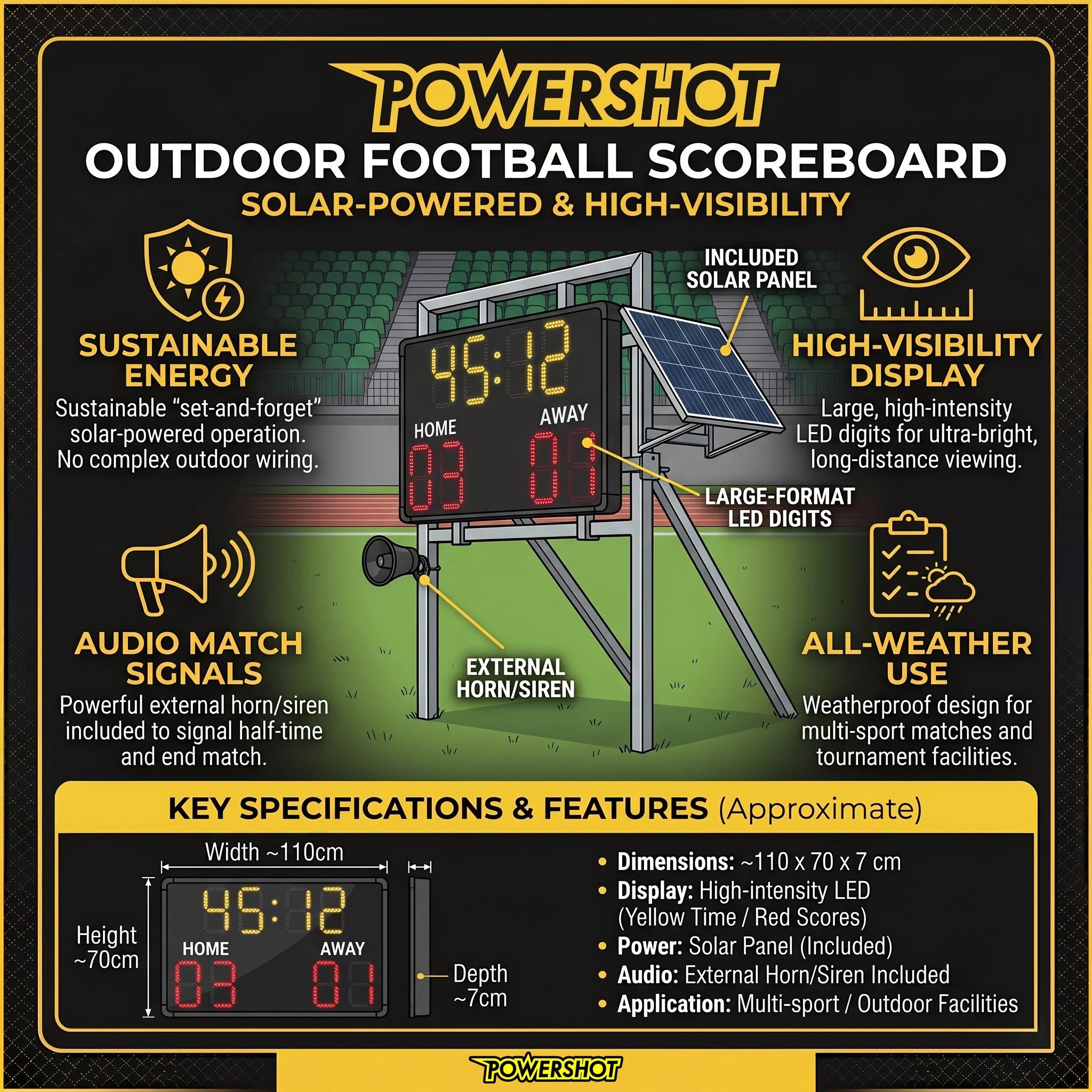 Innovative Outdoor-Fußball-Anzeigetafel – 110 cm x 70 cm x 7 cm