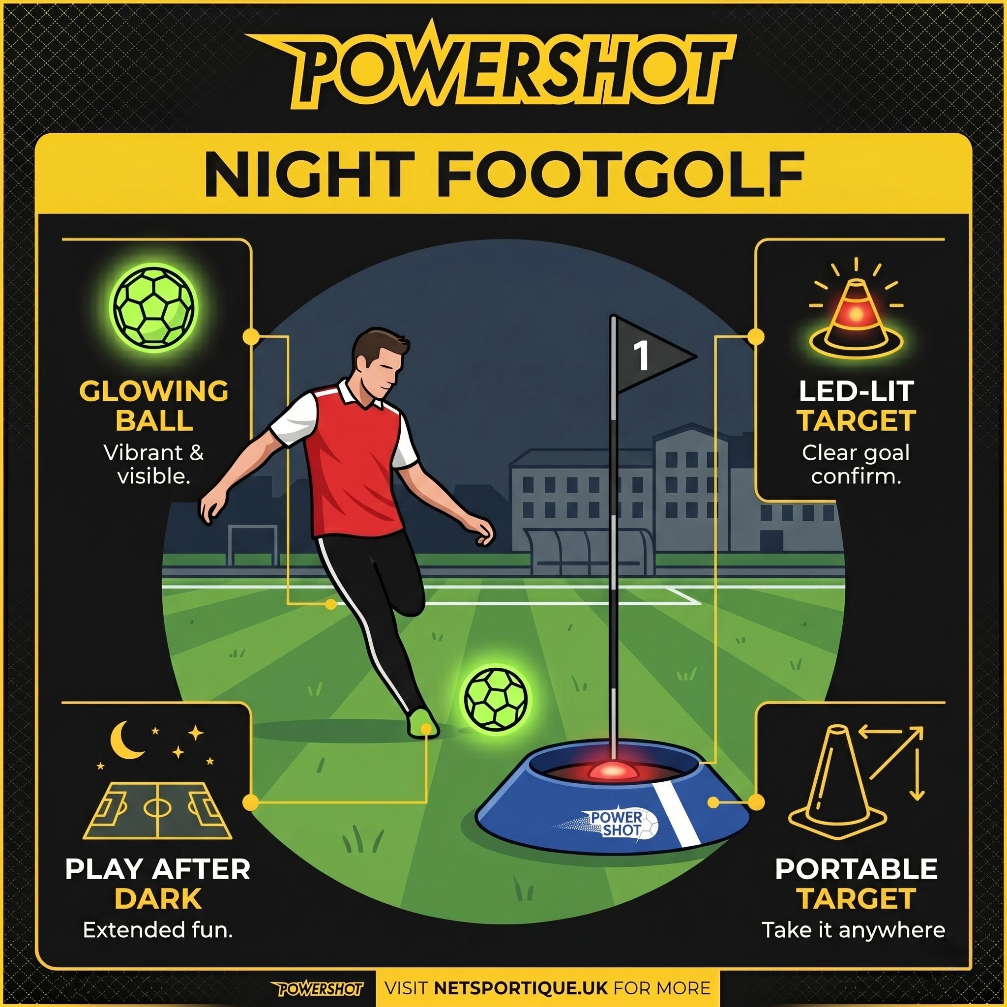 Foot golf target kit with lighted target Powershot