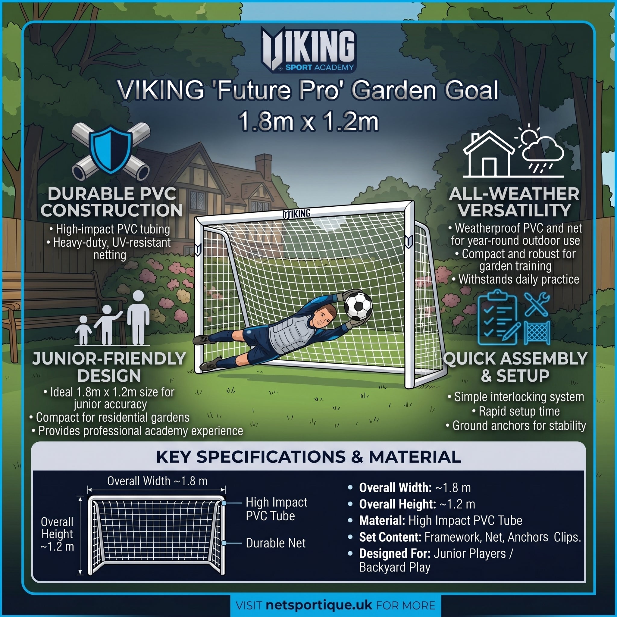 Professionelles Garten-Fußballtor – 1,8 m x 1,2 m