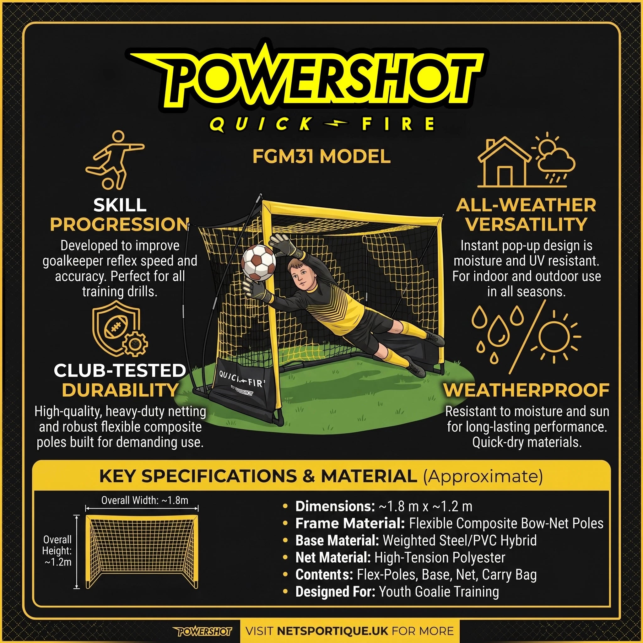 QuickFire® Fußballtor 1,5 X 0,9m - Freistehendes Tor