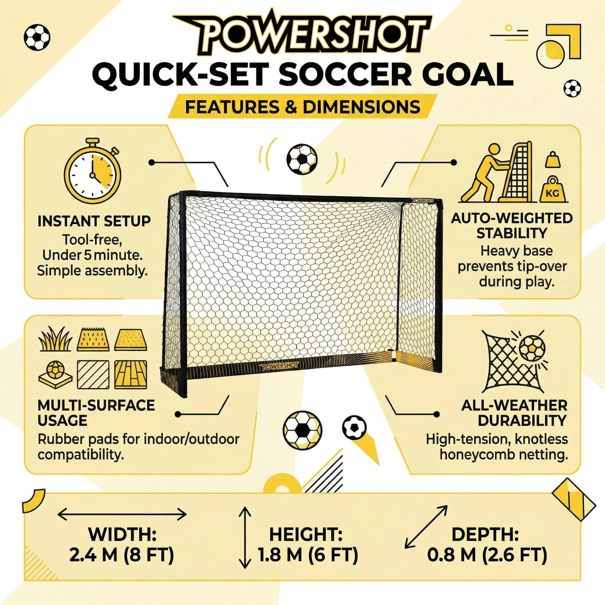 Black steel football goal - 3m x 2m Powershot