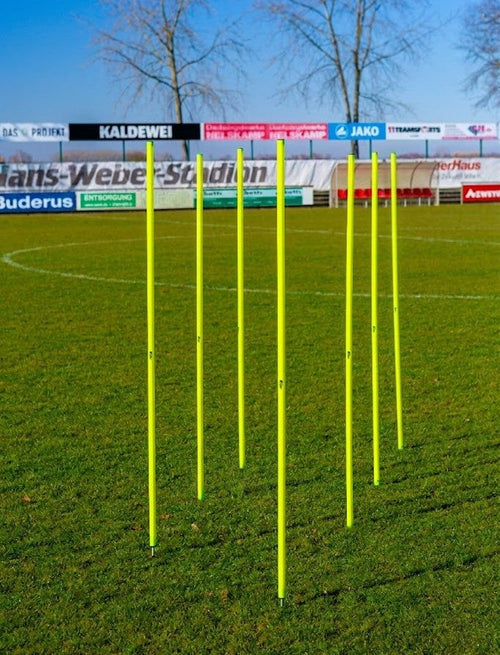 Set mit 10 Neon-Gelben Slalomstangen mit Federfüßen – 172 cm