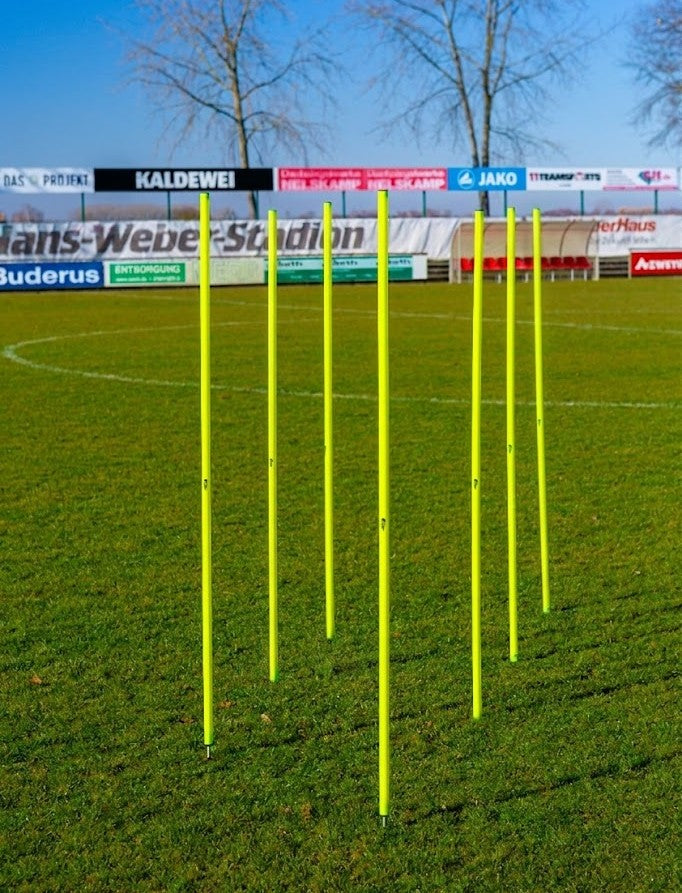 Set mit 10 Neon-Gelben Slalomstangen mit Federfüßen – 172 cm