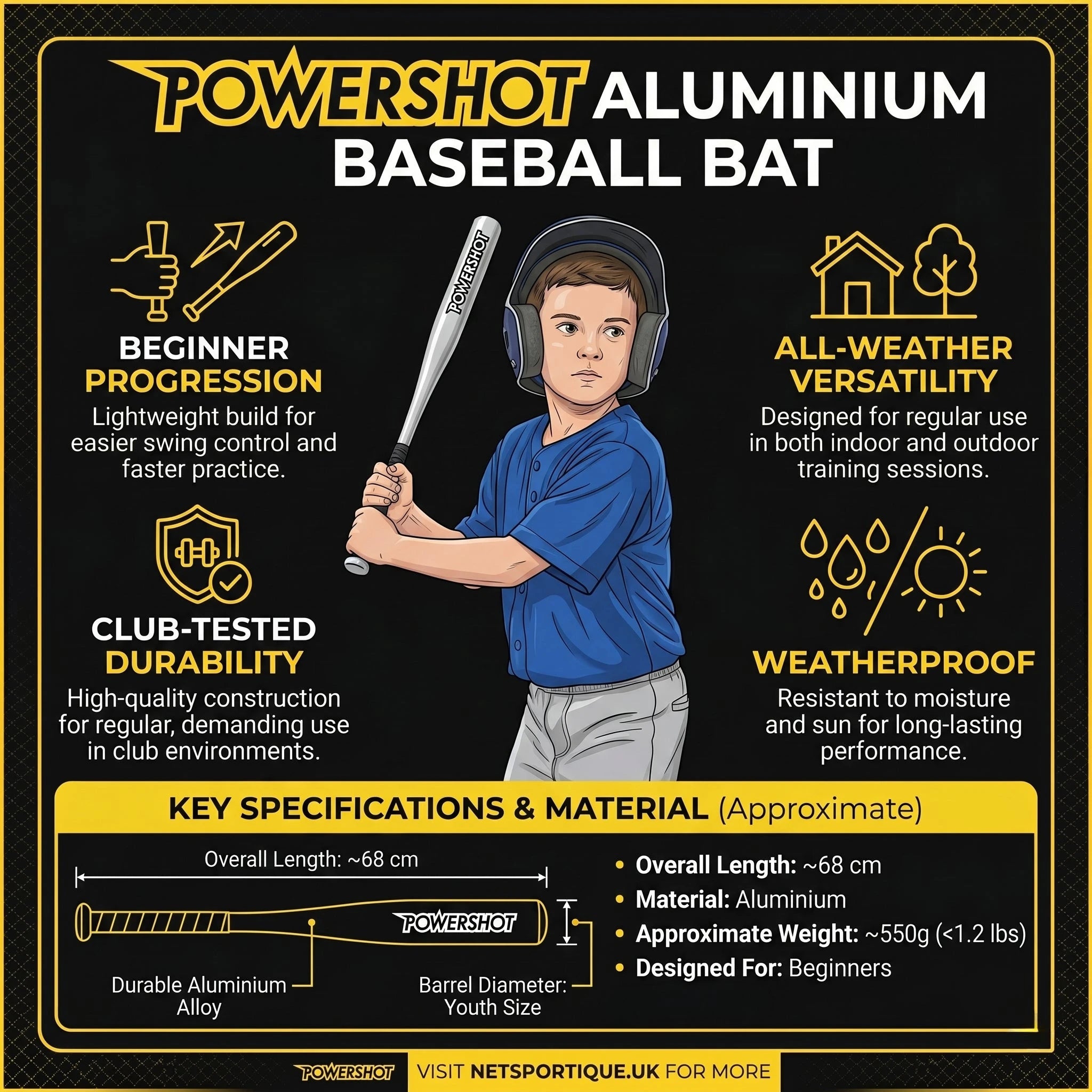 Aluminium baseball bat - 68cm Powershot