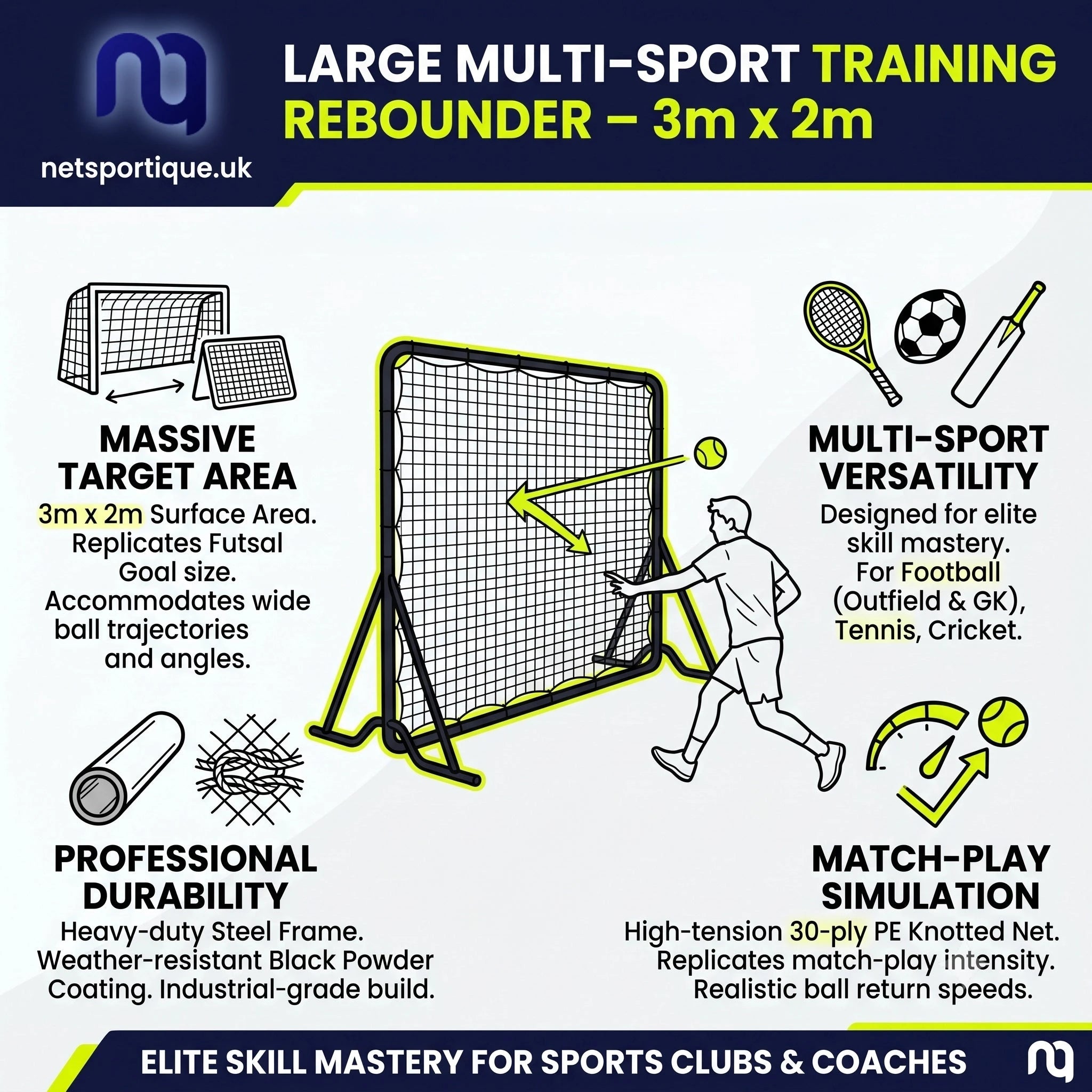 Großer Multi-Sport Trainings-Rebounder – 3m x 2m