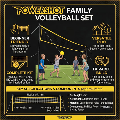 Volleyball-Set 6m - Mit Pfosten, Netz, Ball und Pumpe