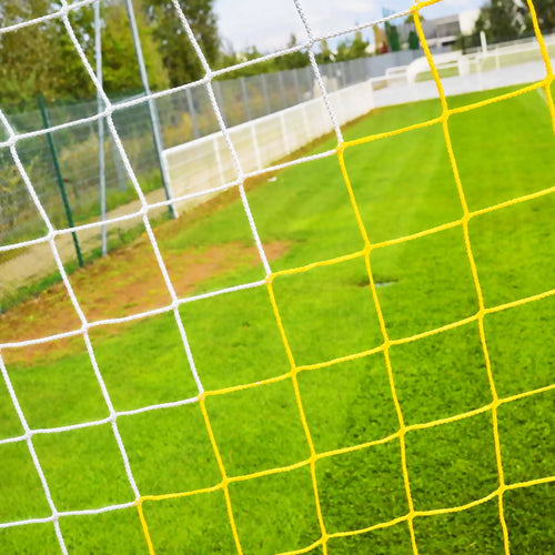 Gestreiftes Fußball Tornetz (7,32x2,44x0,8x2m) Weiß / Gelb